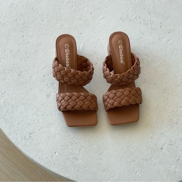 Brown Woven Heeled Sandals Women's 7.5 - Picture 4 of 9